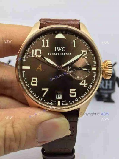 Replica IWC Schaffhausen Watch Coffee surface Yellow Case Brown Leather